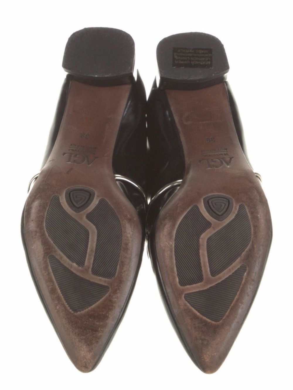Agl Black Patent Leather Pointed Slip-On Loafer with Gold Accent - Picture 5 of 5
